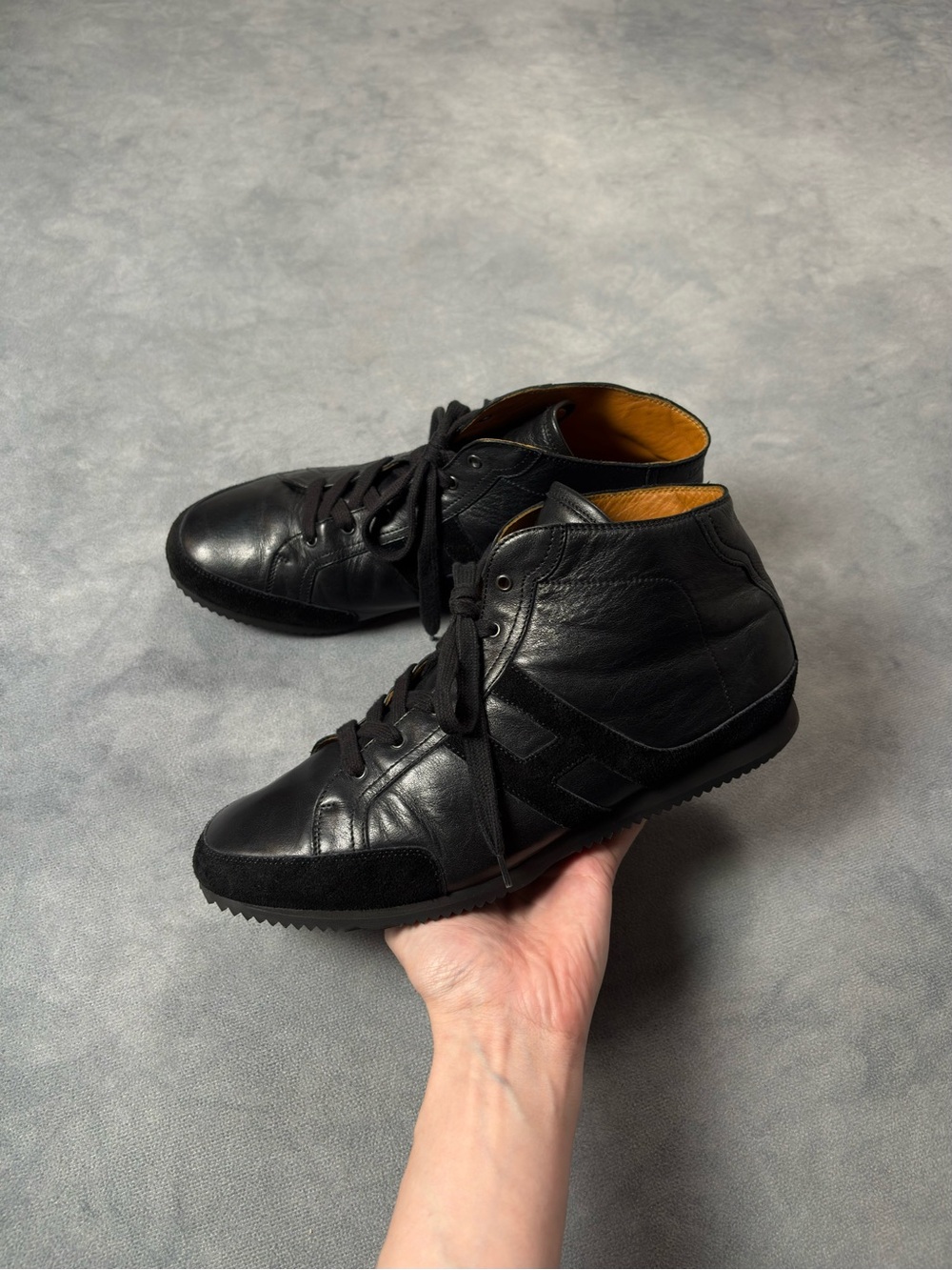 Hermès Paris Men`s Luxury Vintage Black Leather High Top Sneakers Rare